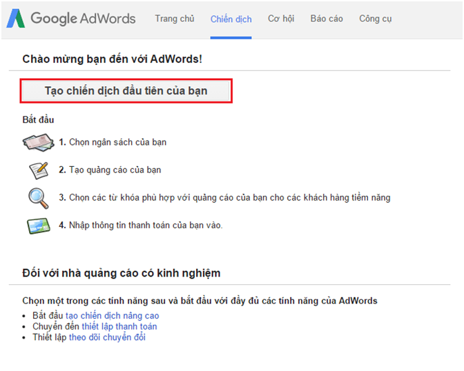 mở tài khoản google adwords