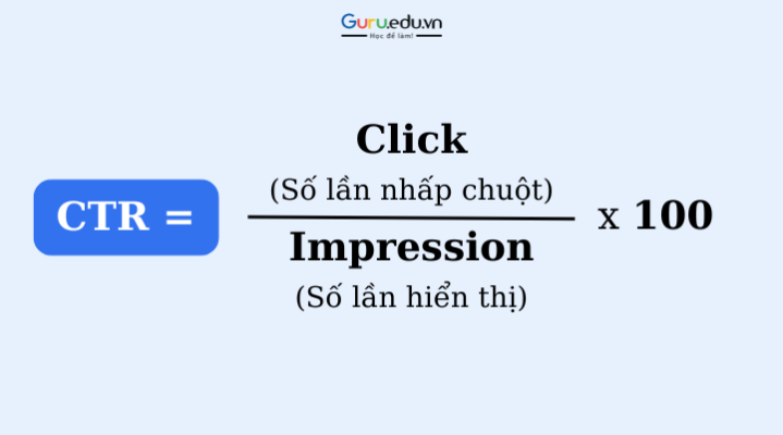 Công thức tính CTR là gì. CTR bằng số lần nhấp chuột chia cho số lần hiển thị, tất cả nhân 100