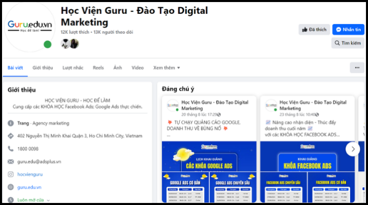 Giao diện tài khoản doanh nghiệp trong tài khoản quảng cáo Facebook