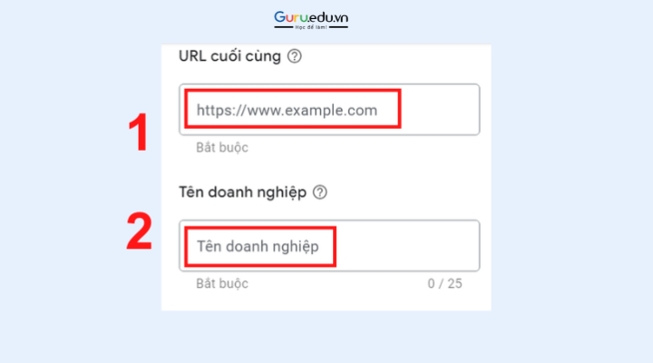 Bước 10: Nhập URL cuối cùng và tên doanh nghiệp