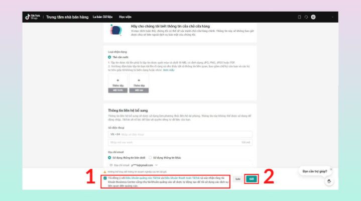 Đồng ý với điều khoản TikTok Shop