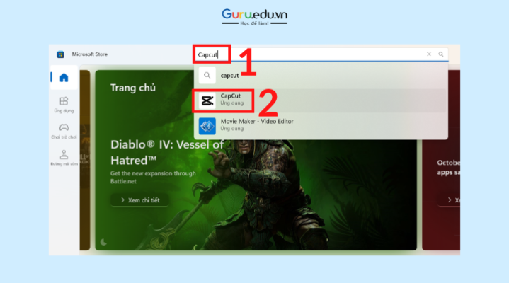 Bước 2: Tìm kiếm Capcut trên thiết bị Microsoft Store