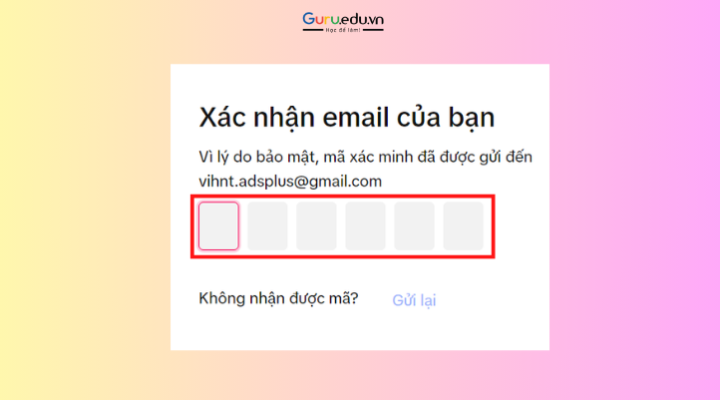 Nhập mã xác nhận gửi qua Email và nhấn tiến hành thực hiện bước tiếp theo