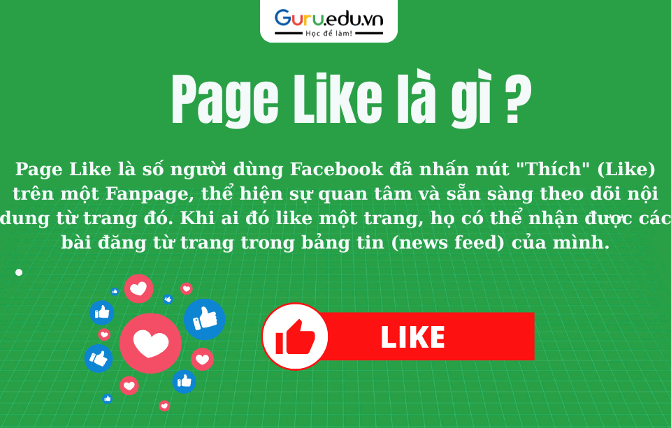 Page Like là hành động người dùng nhấn "Thích" (Like) một trang Fanpage trên mạng xã hội, chủ yếu là Facebook